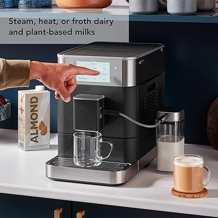 KitchenAid Fully Automatic Espresso Machine KF8 with Milk Attachment & Plant Based Milk Options, KES8558BK, Cast Iron Black